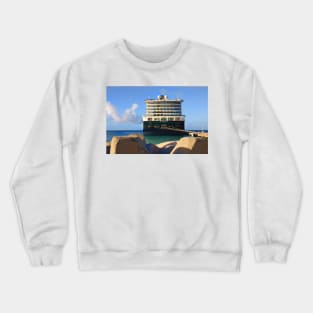 mv Koningsdam moored St. Maarten Crewneck Sweatshirt